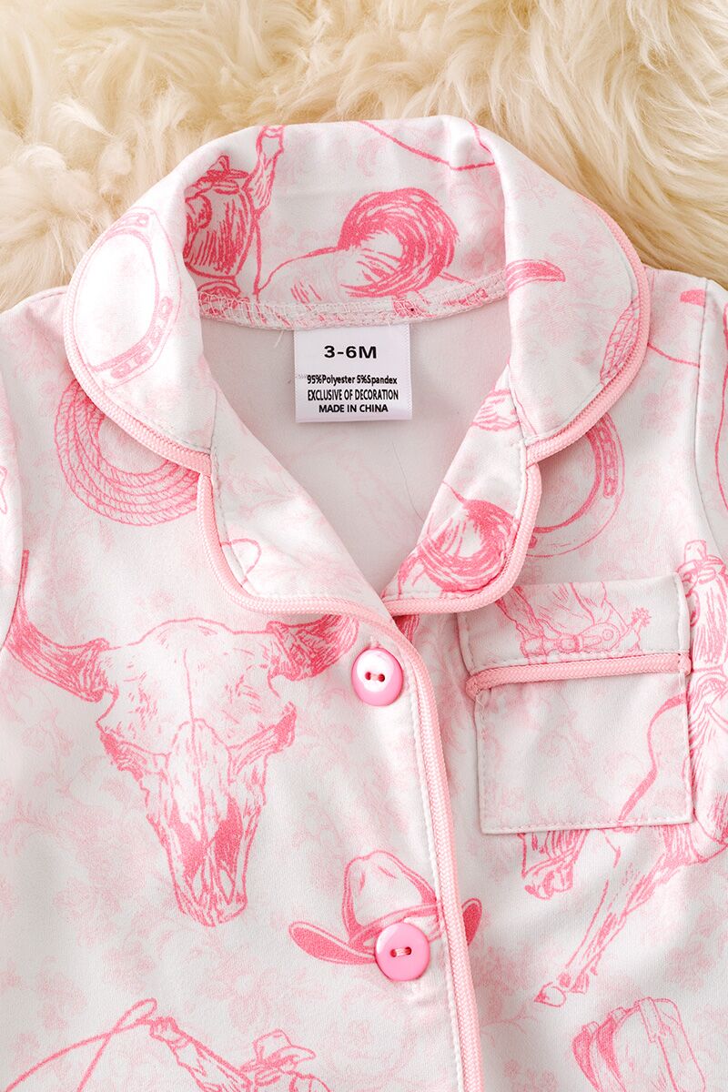 Cow skull, horse rider western printed baby pajamas. RPG50982