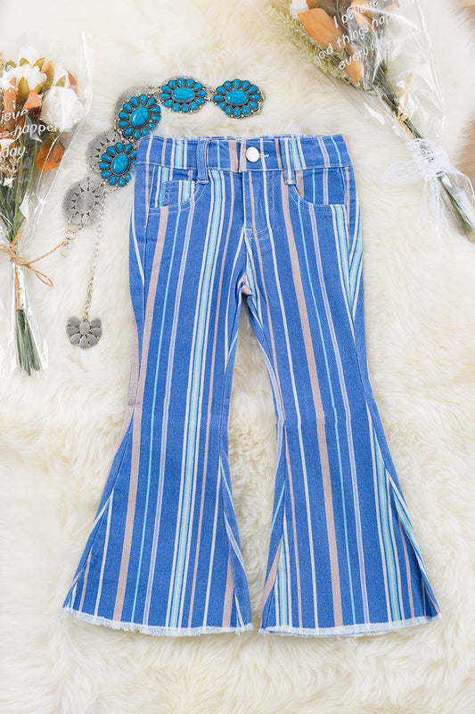 Multi-printed striped bootcut pants.