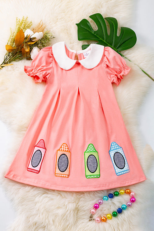 bubble sleeve Crayon applique dress.