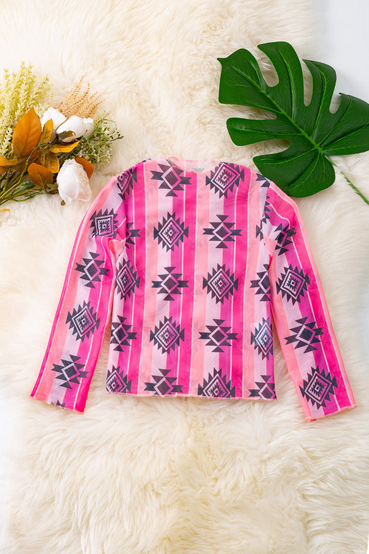 Pink toned Aztec printed sheer top