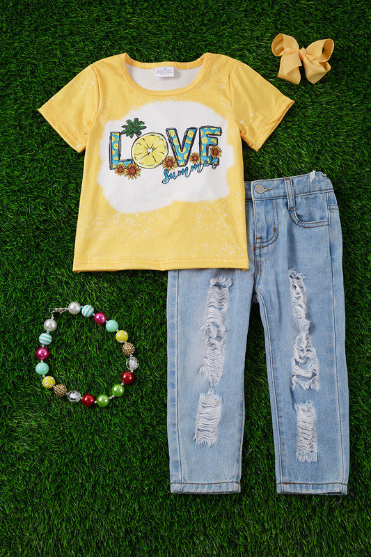 "Love Summer" Bleached yellow tee shirt