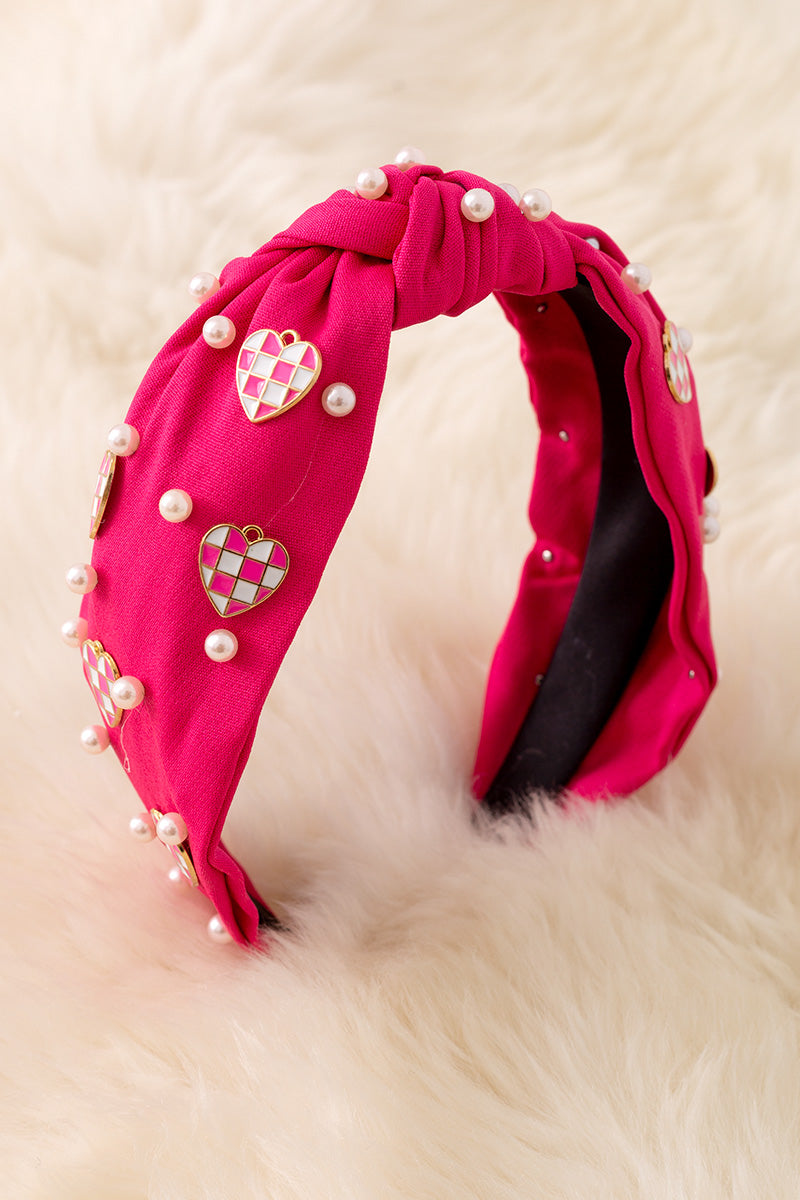 Checkered heart headbands with beads.