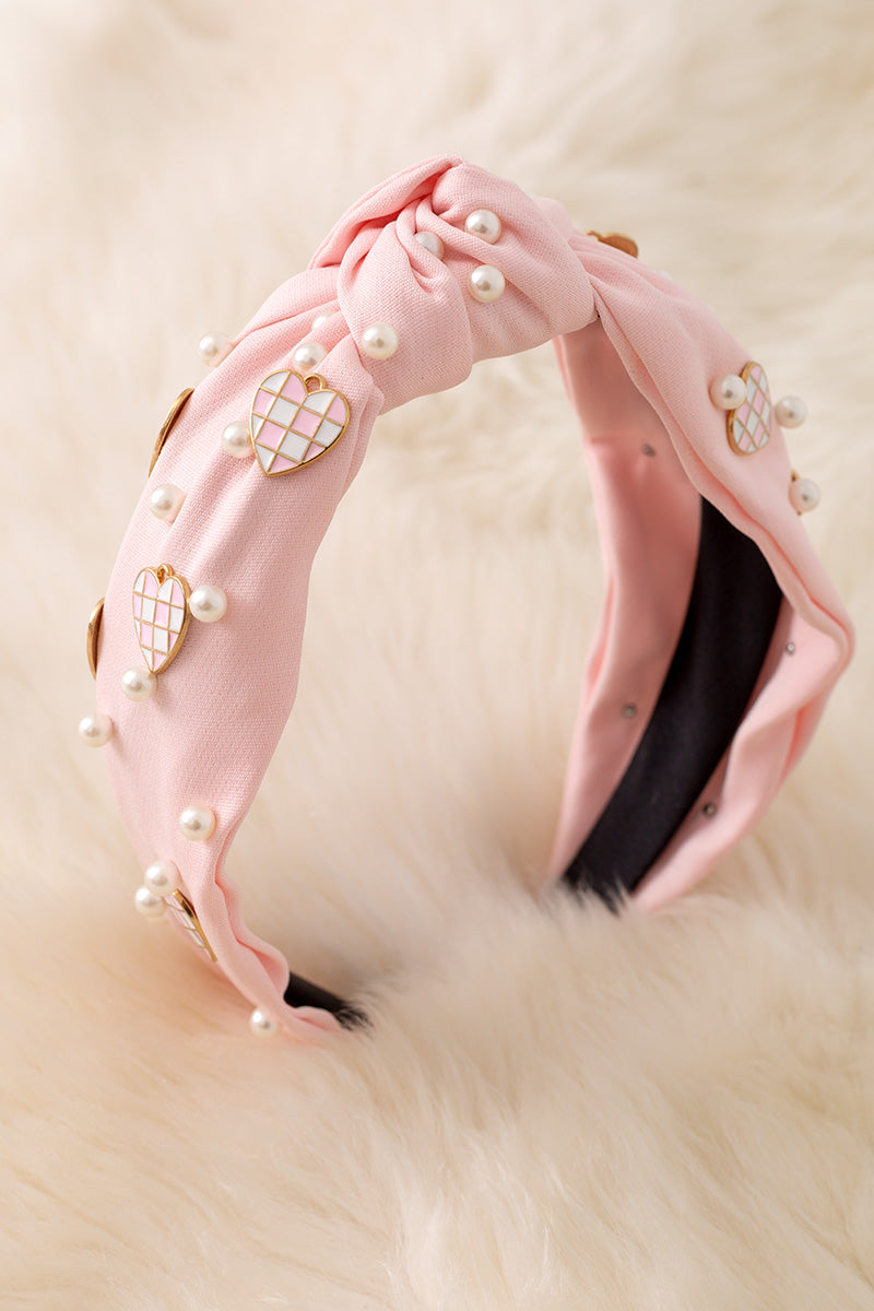 Checkered heart headbands with beads.