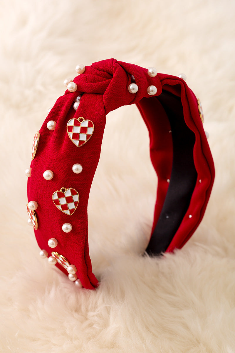 Checkered heart headbands with beads.