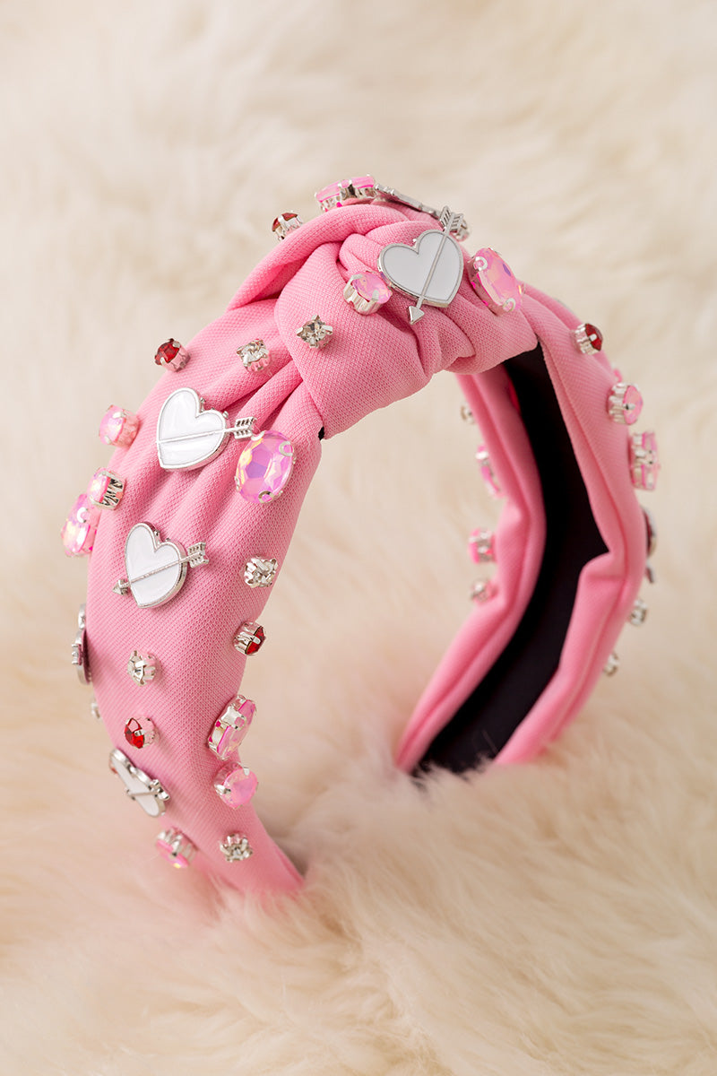 White heart & pink stone girls headbands.