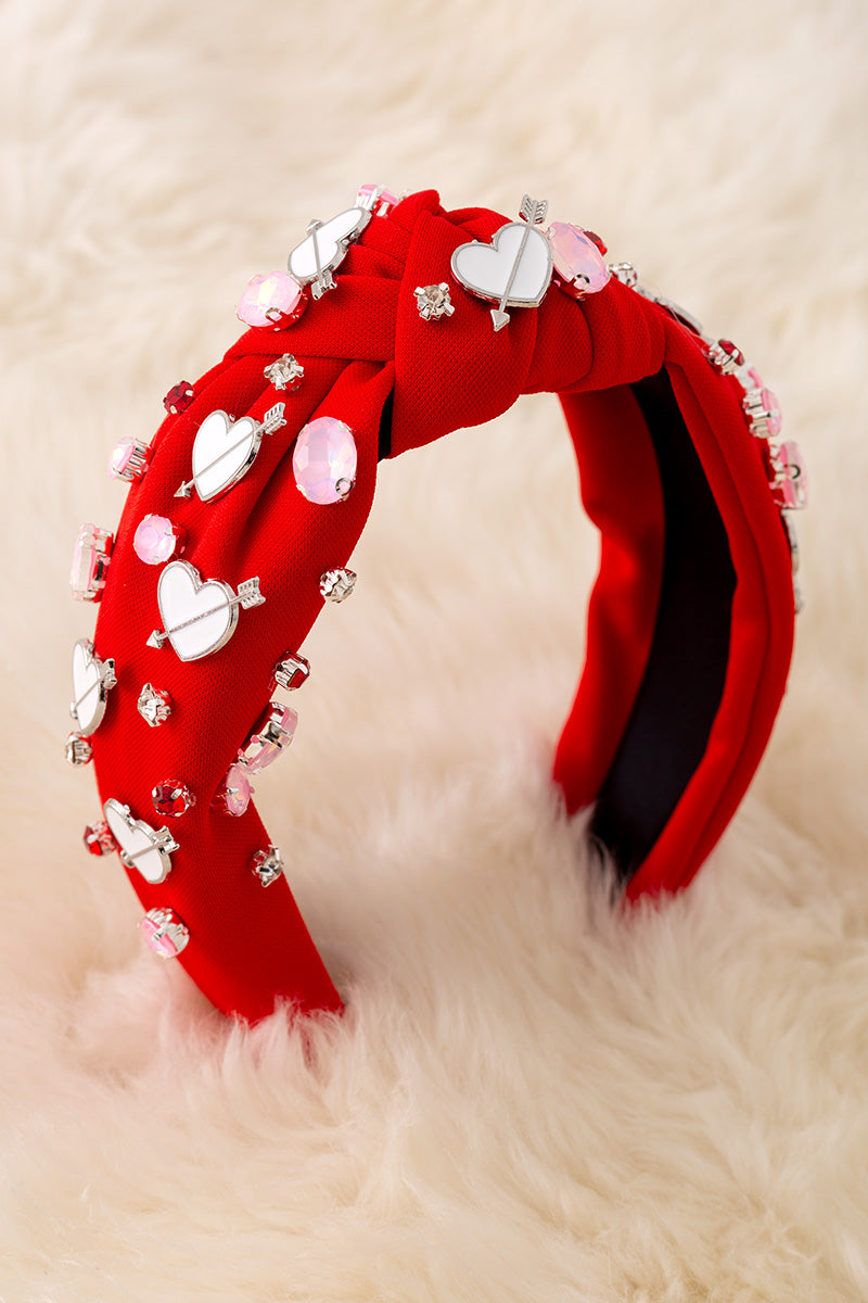 White heart & pink stone girls headbands.