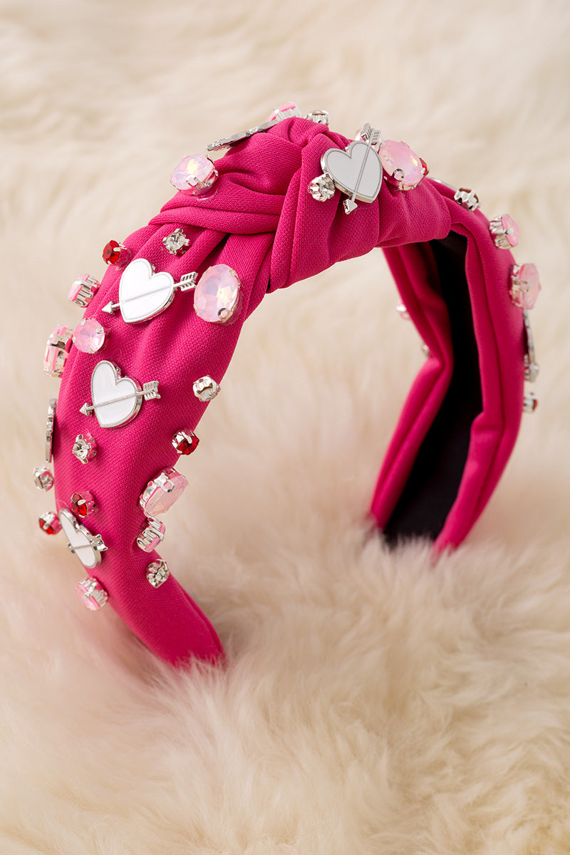 White heart & pink stone girls headbands.