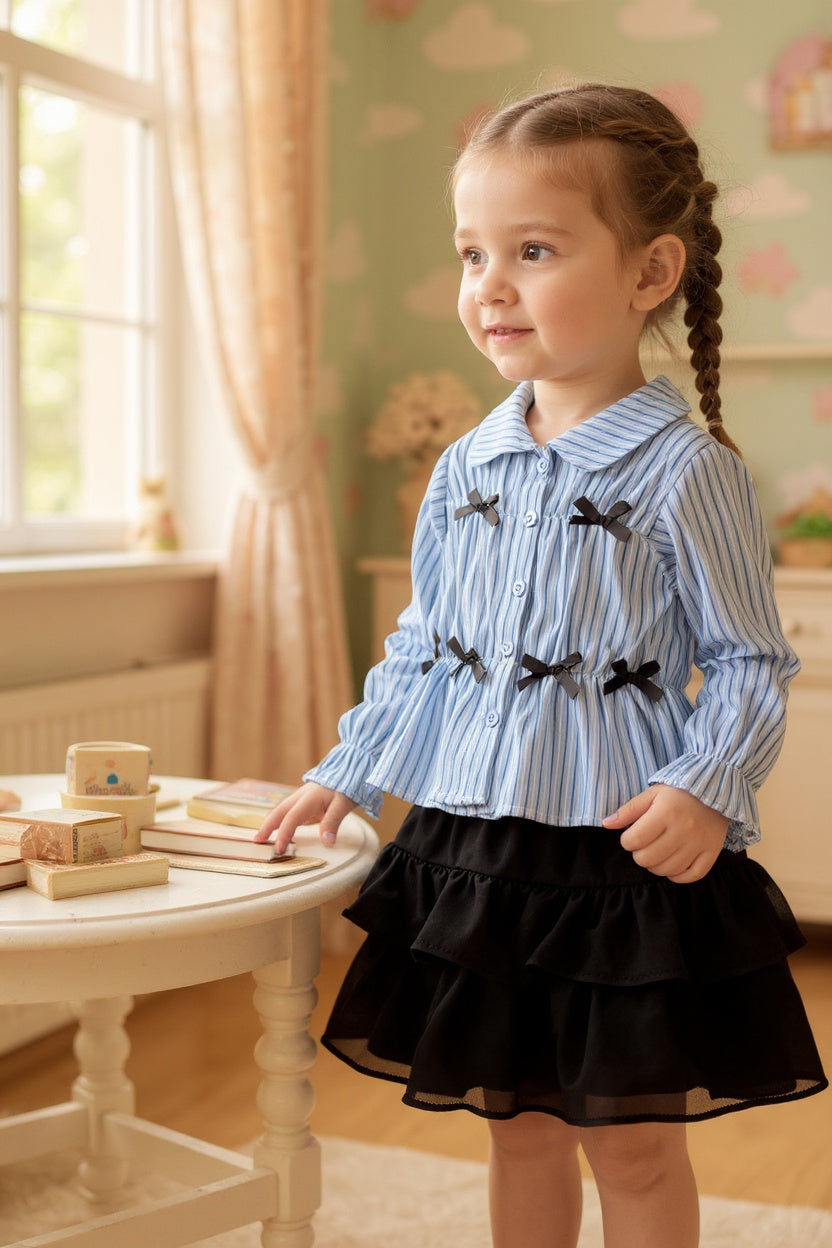 Coquette bow long sleeve top and skort.