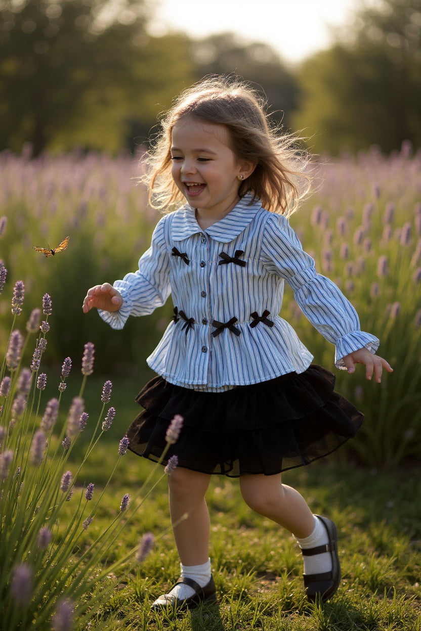 Coquette bow long sleeve top and skort.