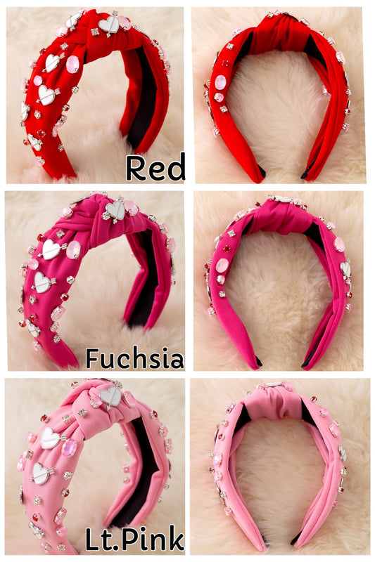 White heart & pink stone girls headbands.