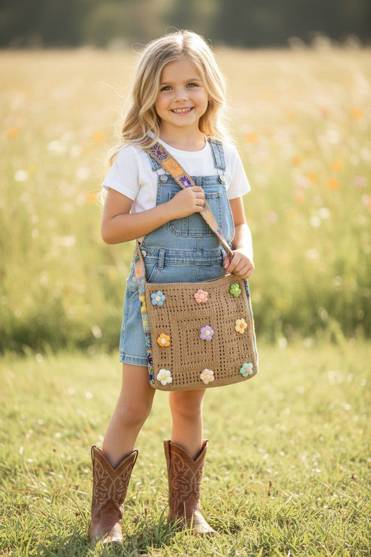 12.5 inch X 11.5" Girls knitted tote bag.