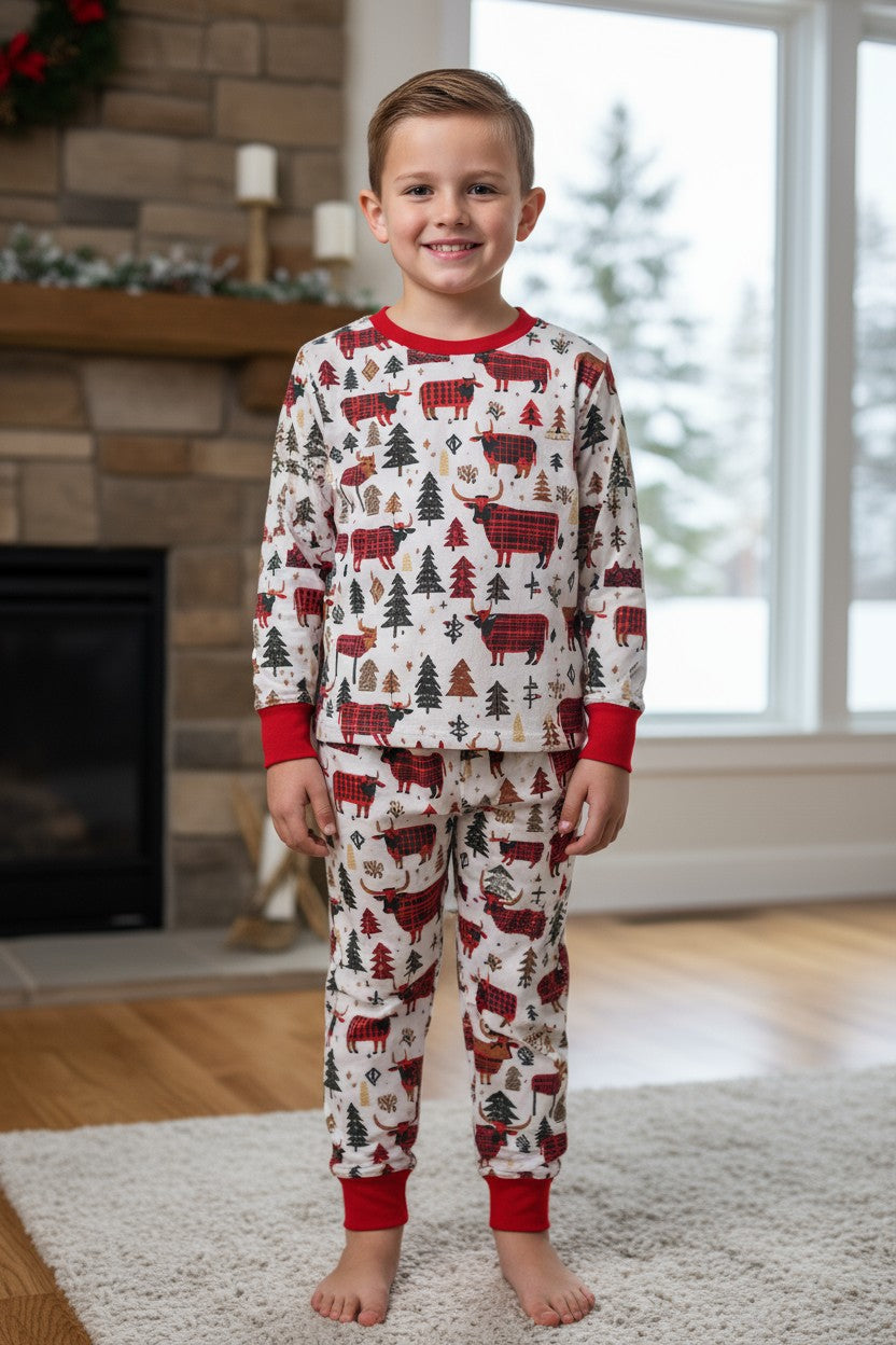 Plaid bull printed pajama set.