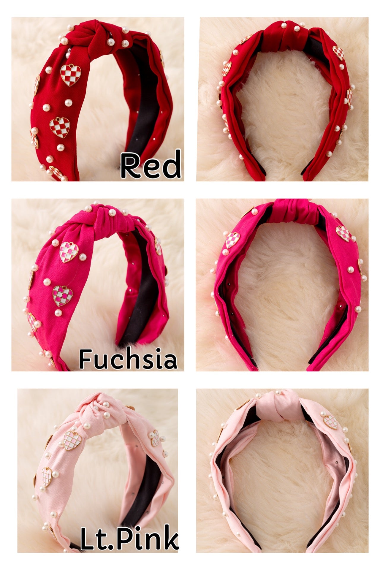 Checkered heart headbands with beads.