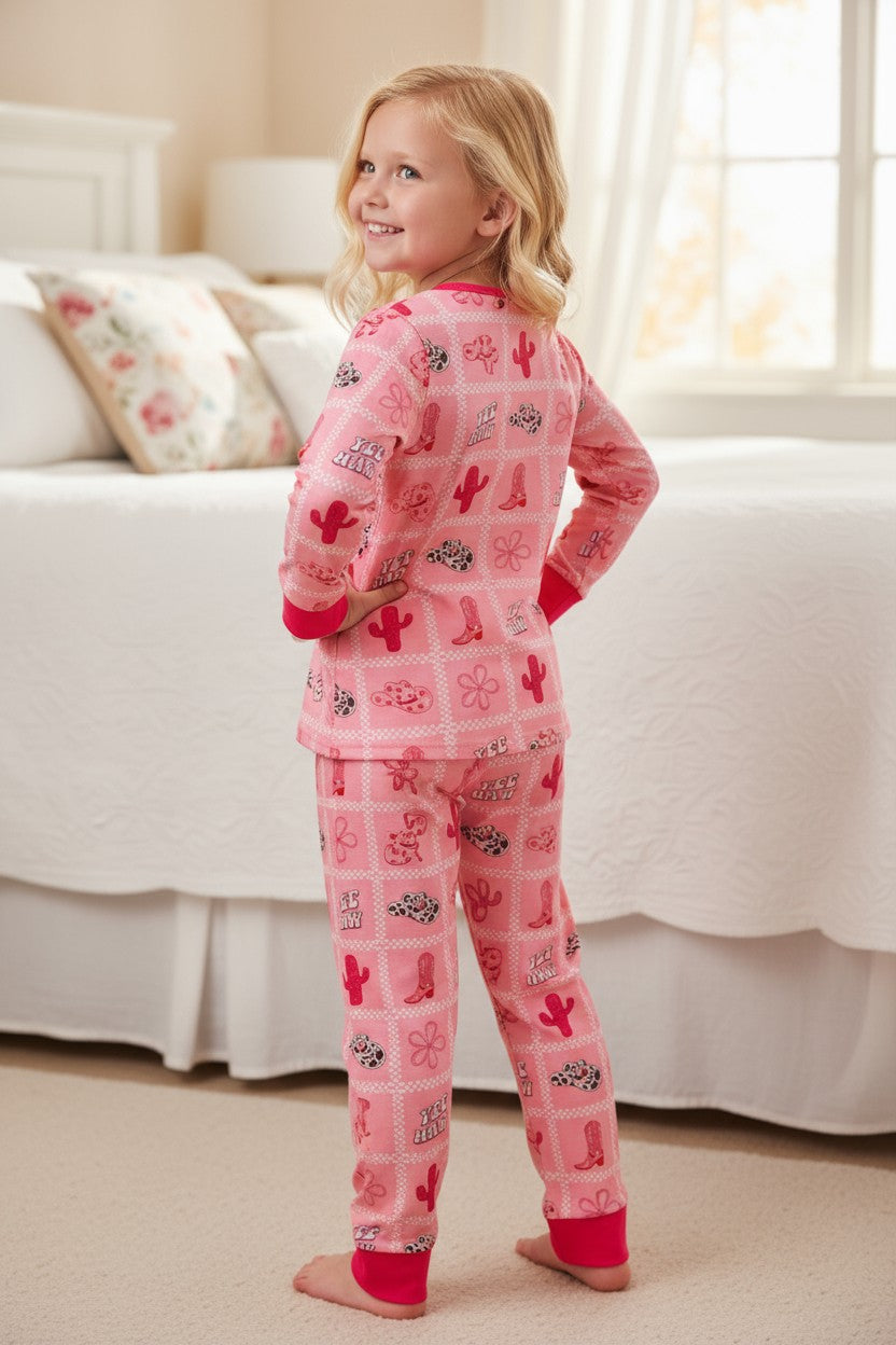 Pink western printed pajamas set.