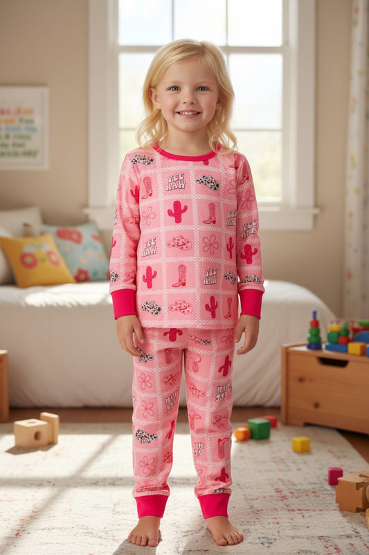 Pink western printed pajamas set.