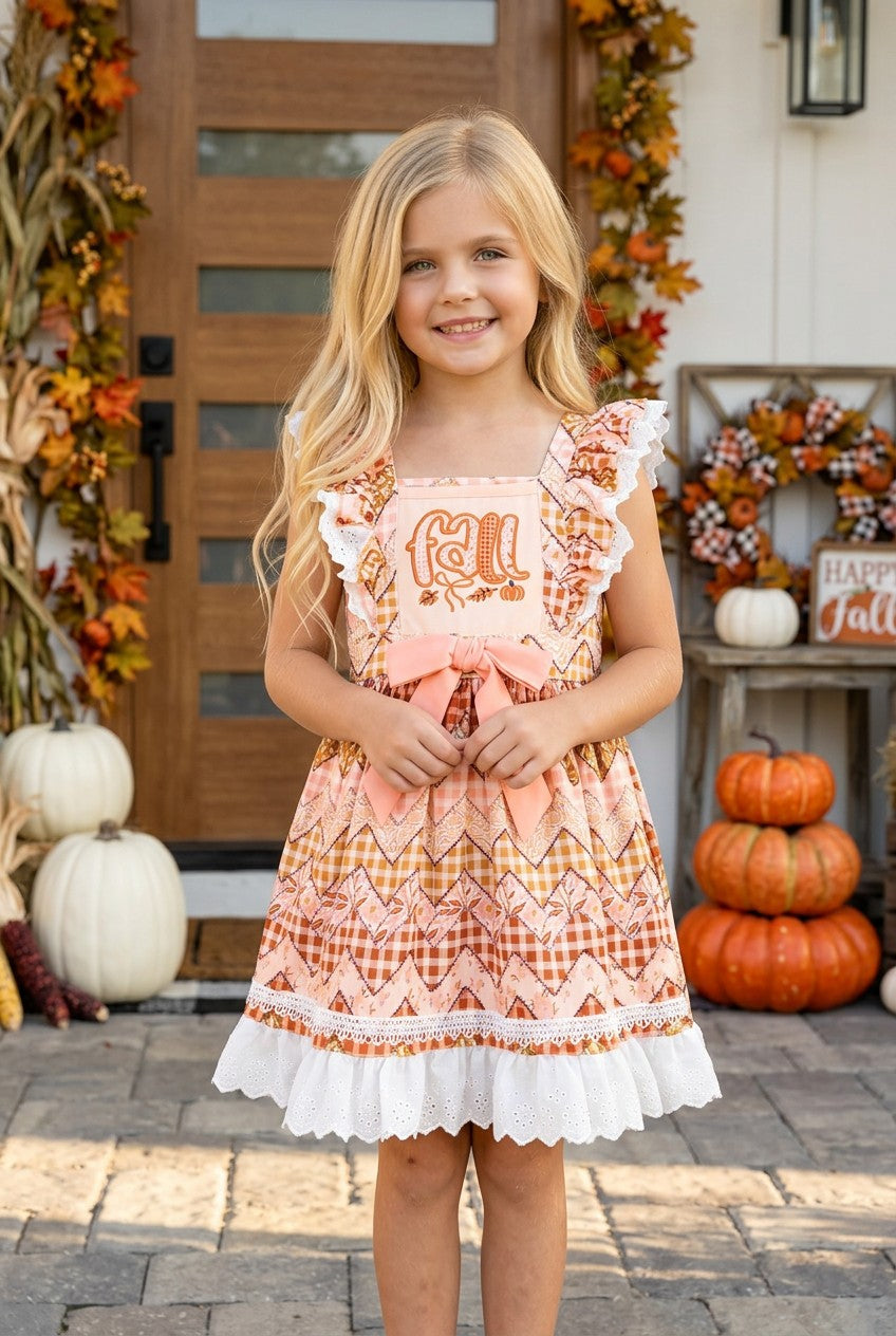 Fall applique gingham printed dress. DRG62622 M-