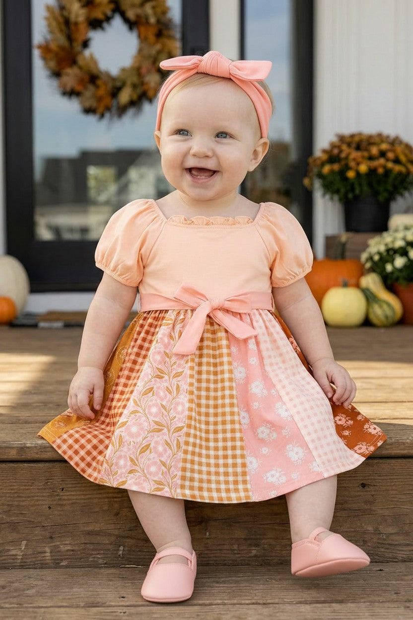 Autumn multi printed dress with bubble sleeves. DRG62623 -M-