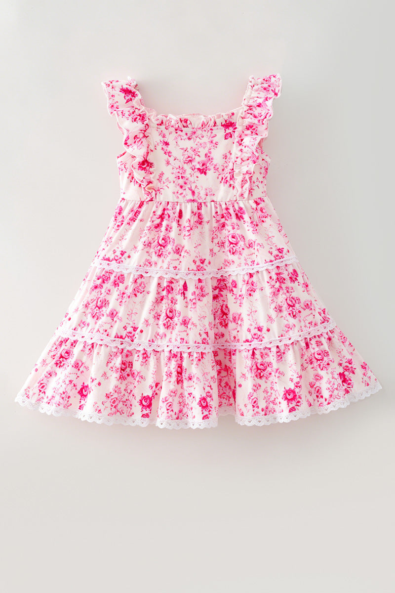 Cute floral Pink contrast tiered dress. DRG64466 -M-
