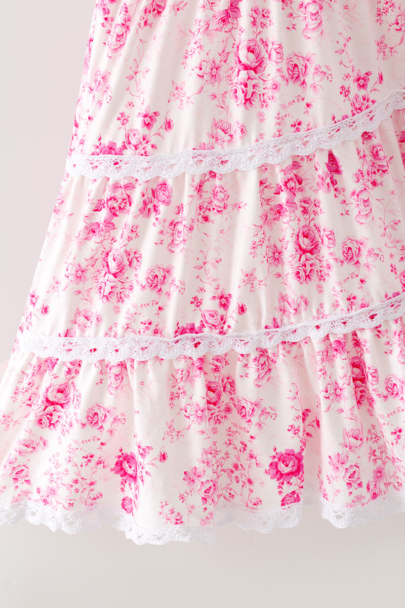 Cute floral Pink contrast tiered dress. DRG64466 -M-