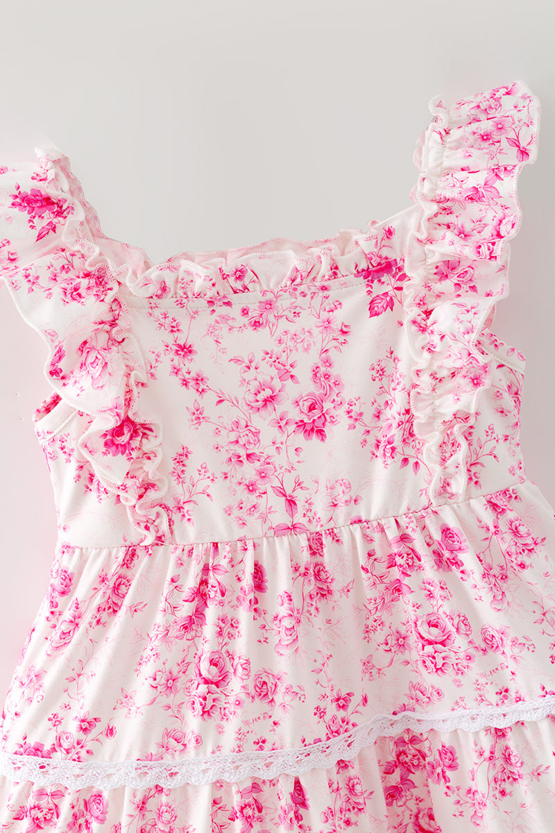 Cute floral Pink contrast tiered dress. DRG64466 -M-