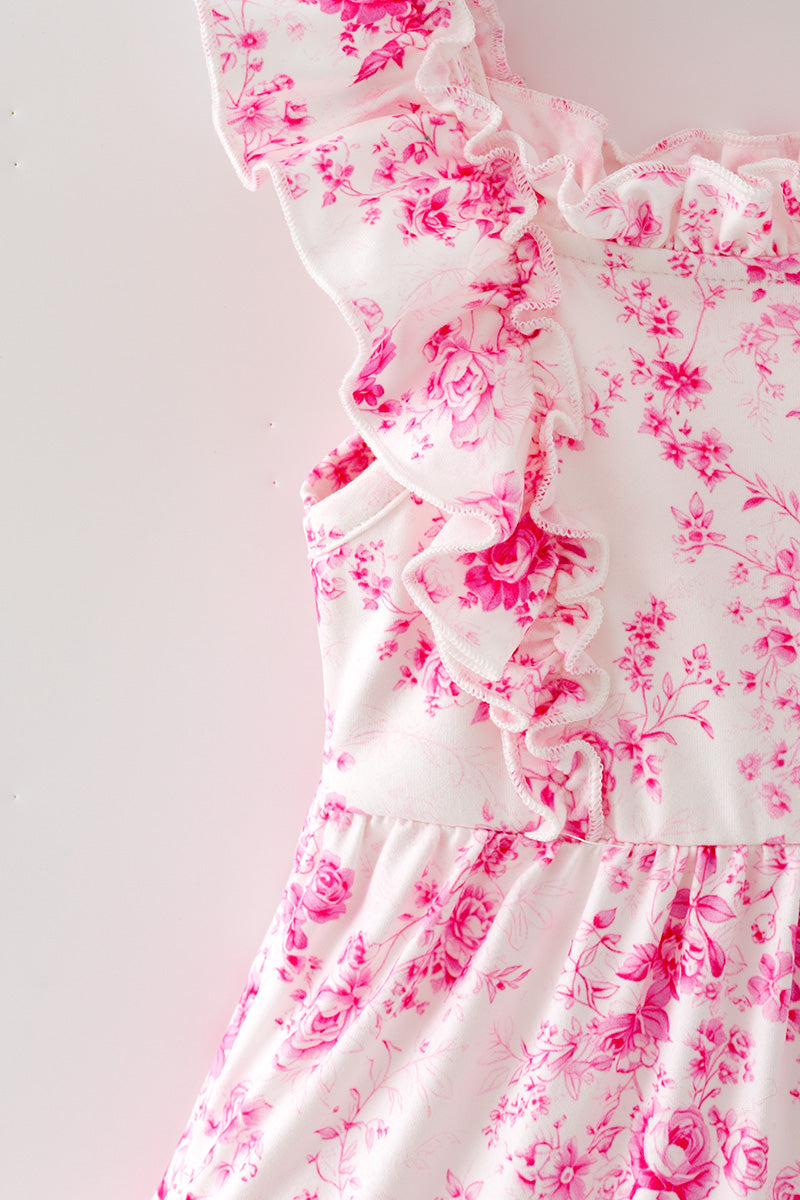 Cute floral Pink contrast tiered dress. DRG64466 -M-