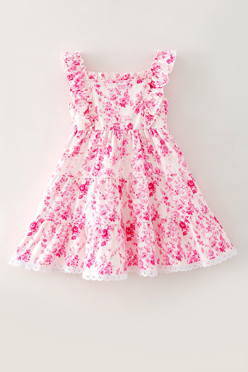 Cute floral Pink contrast tiered dress. DRG64466 -M-
