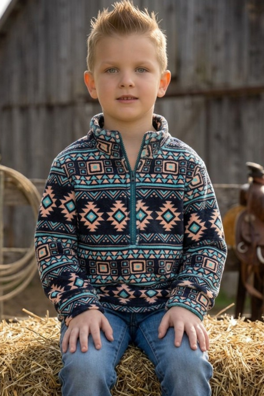 Black & tan aztec printed pull over sweater. TPG60188 A-