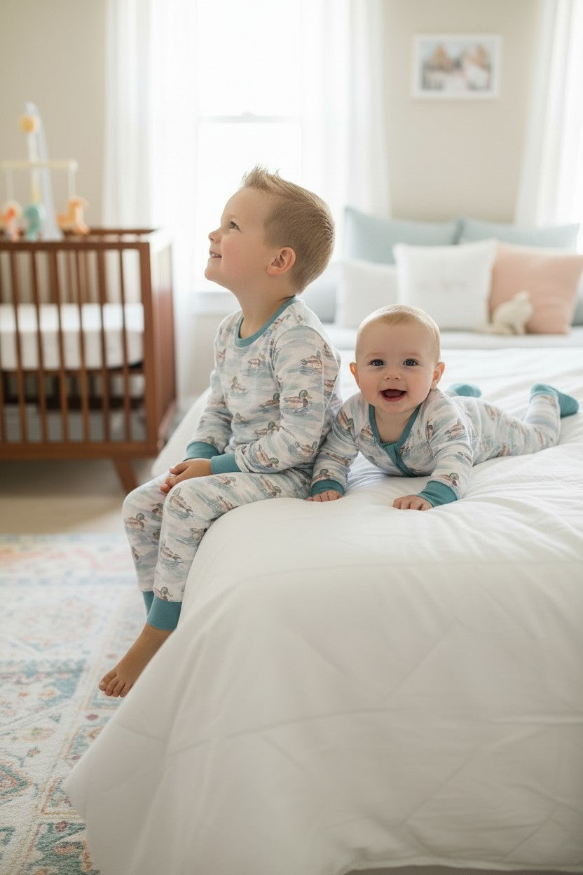 Mallard Duck on white boys pajamas. BLP0425-24-M-