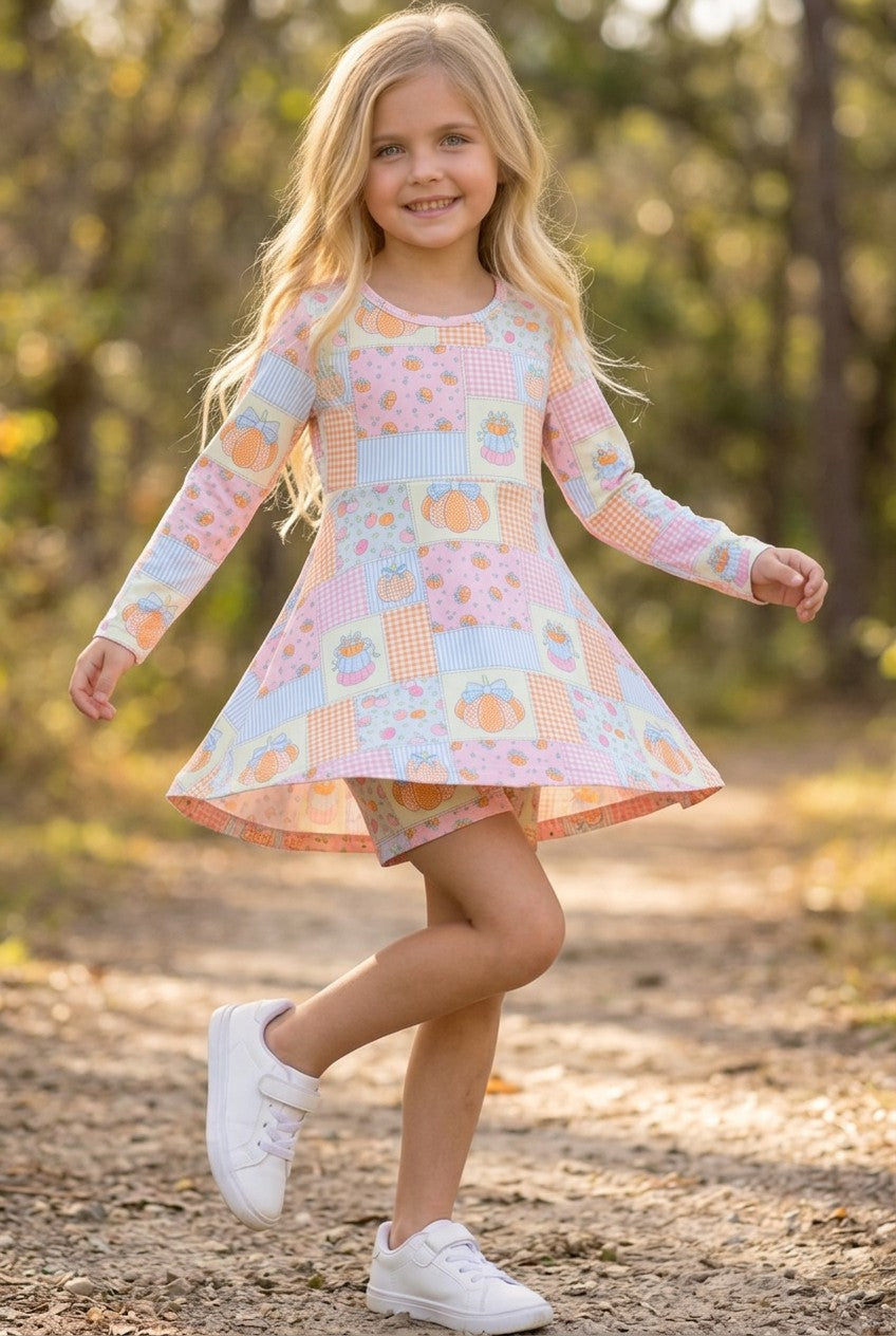 Patchwork  printed Active wear dress with undershorts. GLD0505-14-AMY