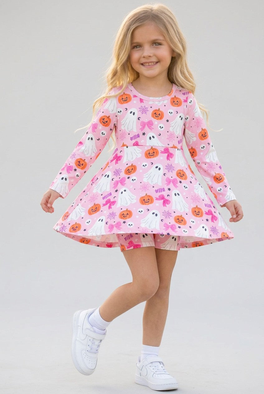 Lt. Pink Halloween printed Active wear dress with undershorts. GLD0505-19-AMY