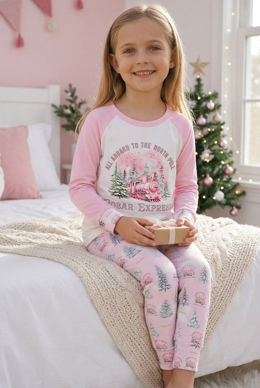 Pink polar express girls pajamas. GLP0424-1 M-