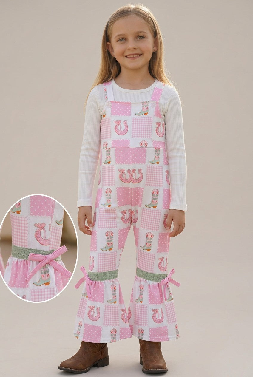 Pink Western patchwork girls romper. (Shirt not included) GSD040801-2MON