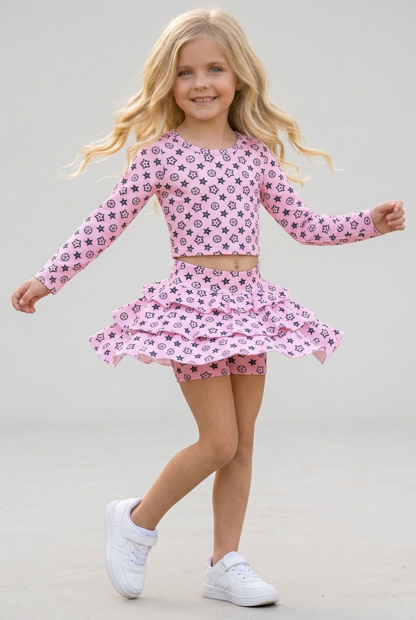 Pink Star inspired long sleeve top and skort. Active wear, High-Performance fabric. GLD021001-4SOL