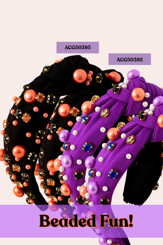 Purple or black multi-color bead girls headband.