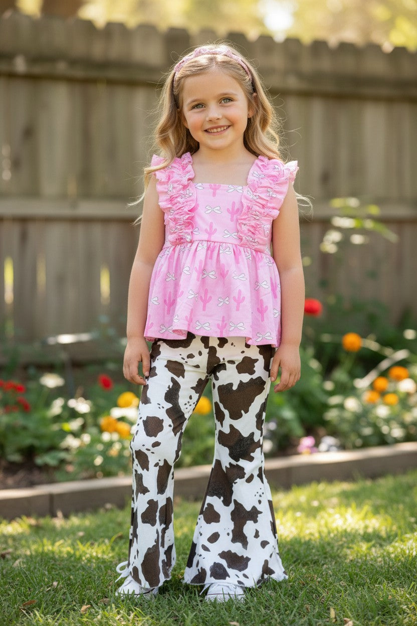 Pink cactus & coquette bow printed girls tunic. TPG60474 M-