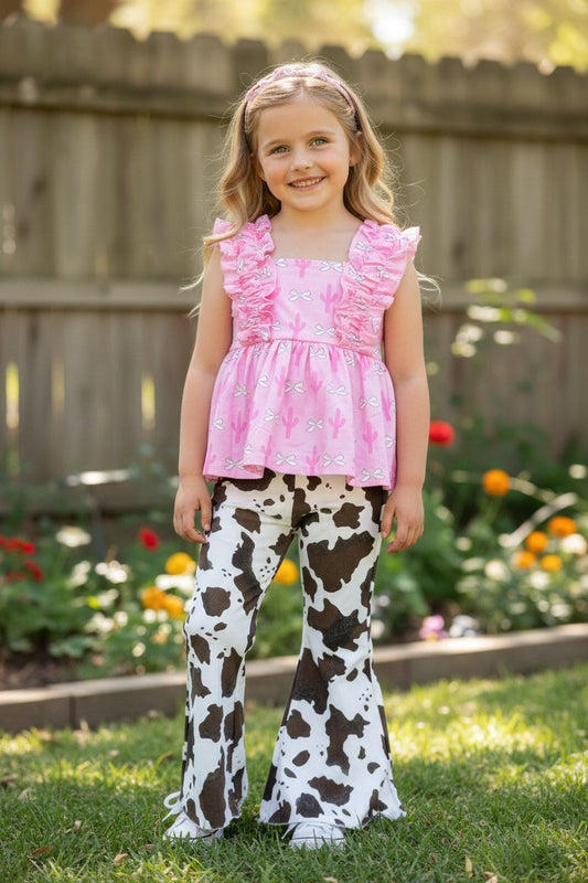 Pink cactus & coquette bow printed girls tunic. TPG60474 M-