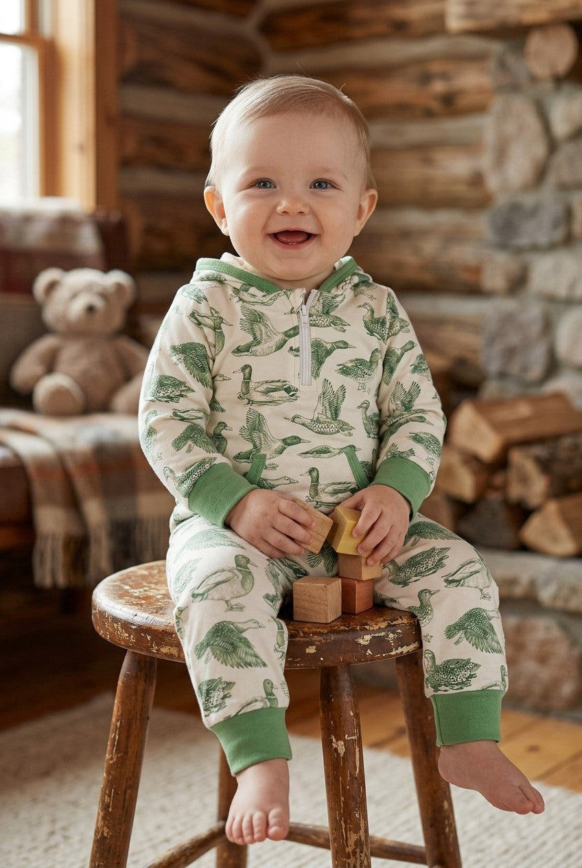 DUCK PRINTED BABY ROMPER WITH HOODIE. LR0425-14-A