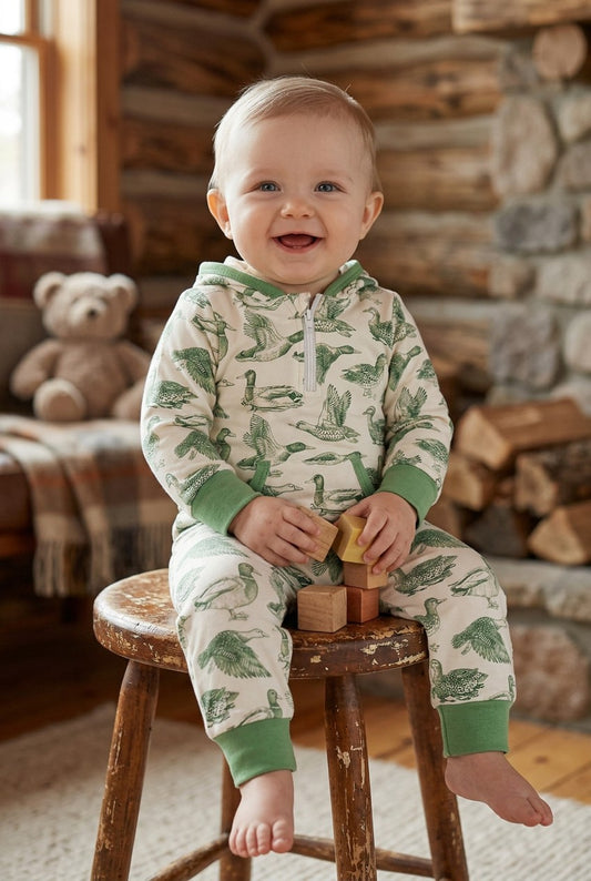 DUCK PRINTED BABY ROMPER WITH HOODIE. LR0425-14-A