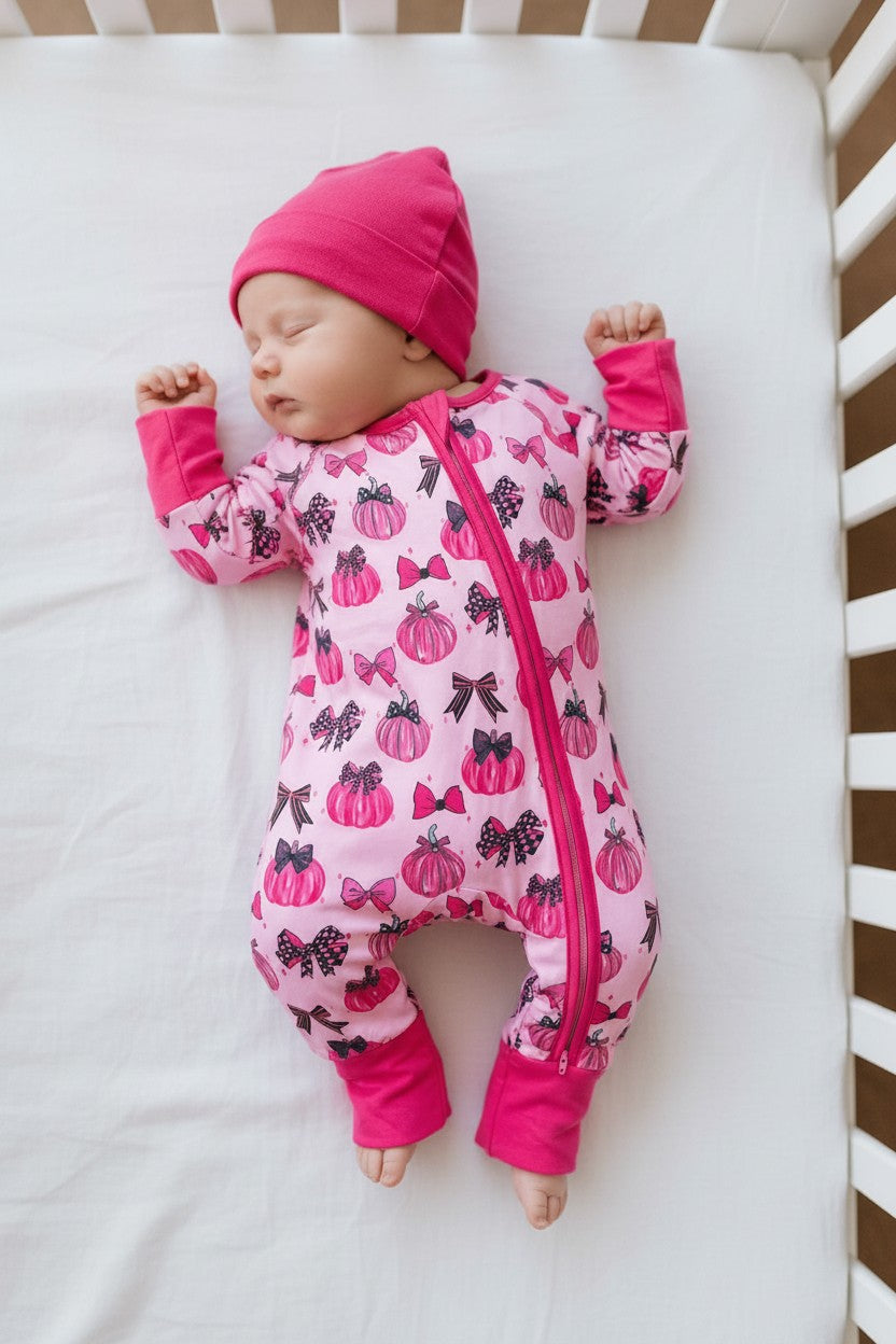 PUMPKIN PRINTED GIRLS BABY ROMPER. LR0505-26-A