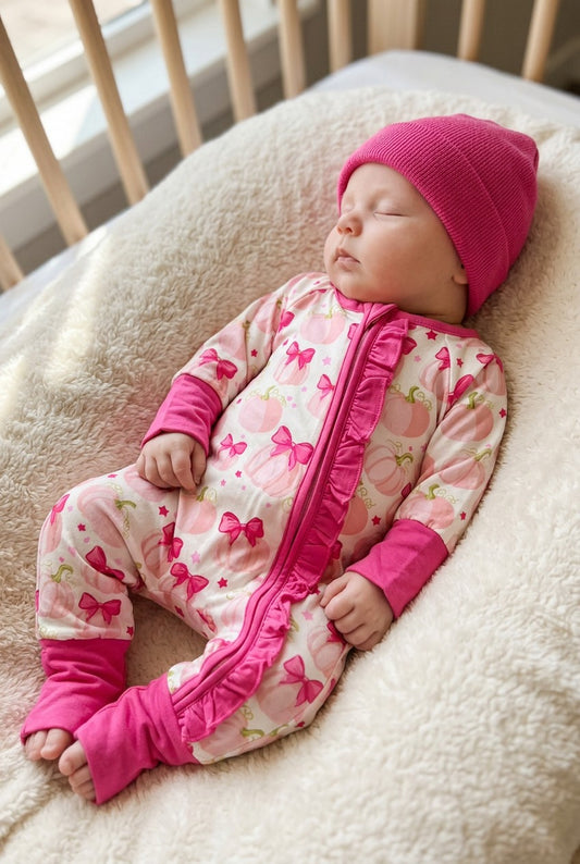 PUMPKIN PRINTED GIRLS BABY ROMPER. LR0505-23-A