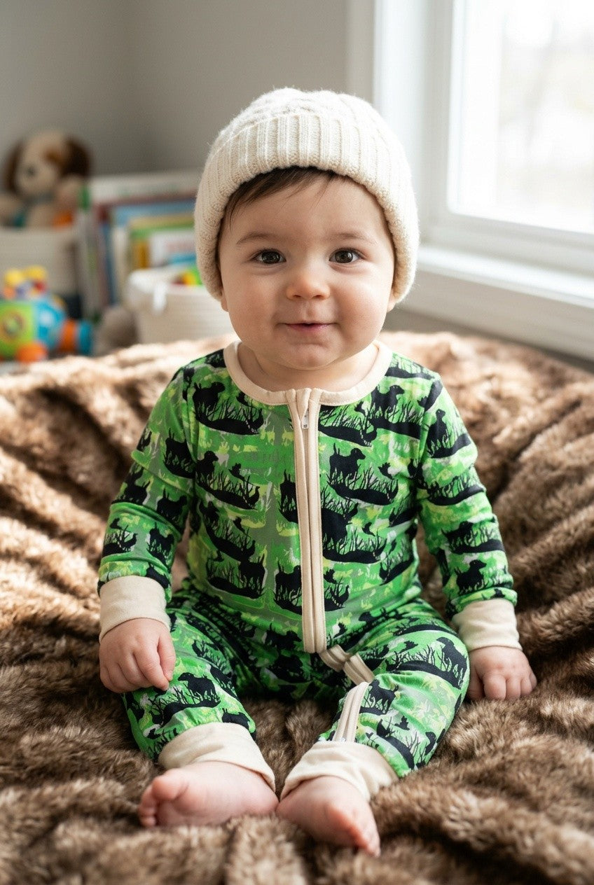 HUNTER BABY! GREEN & BLACK MULTI-PRINTED BABY ROMPER. LR0505 S