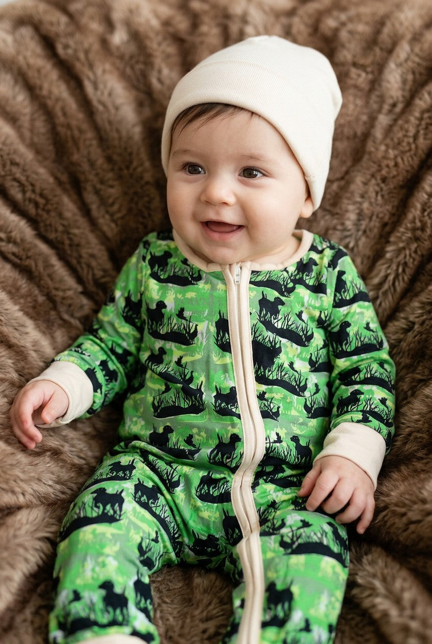 HUNTER BABY! GREEN & BLACK MULTI-PRINTED BABY ROMPER. LR0505 S