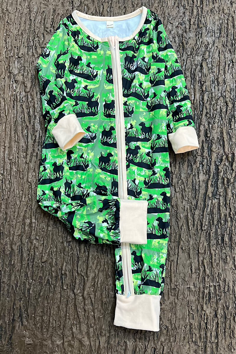 HUNTER BABY! GREEN & BLACK MULTI-PRINTED BABY ROMPER. LR0505 S