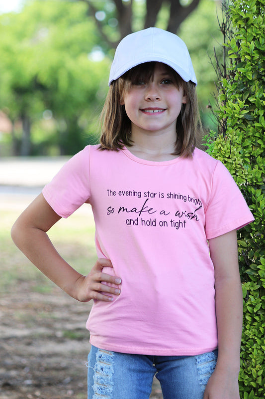 "Make a wish" Pink graphic tee shirt