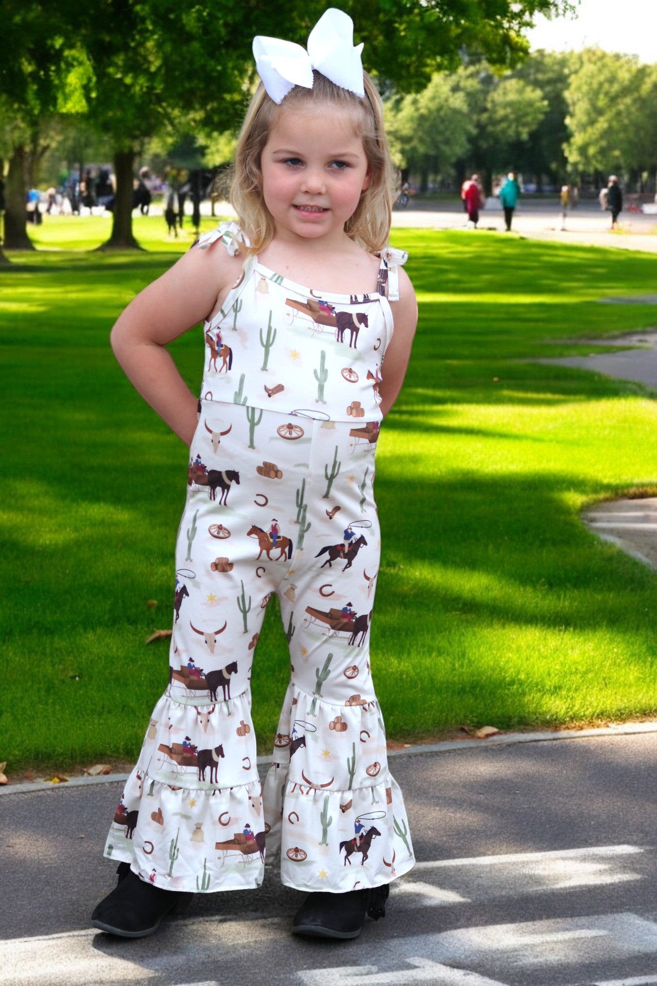 Horse rider, western printed girls jumpsuit.