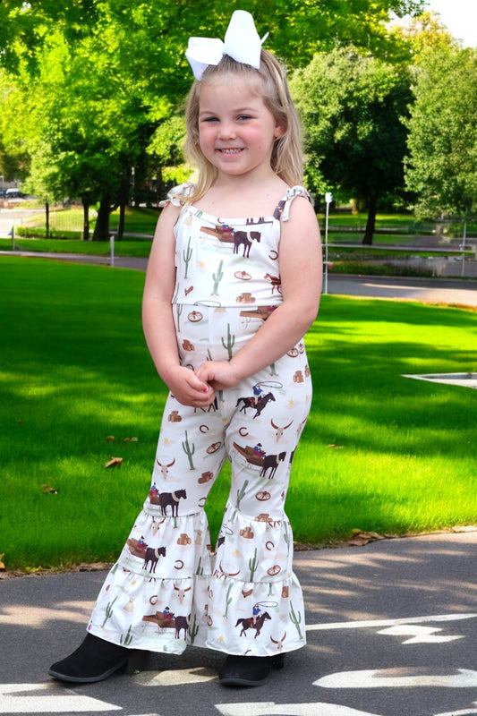 Horse rider, western printed girls jumpsuit.