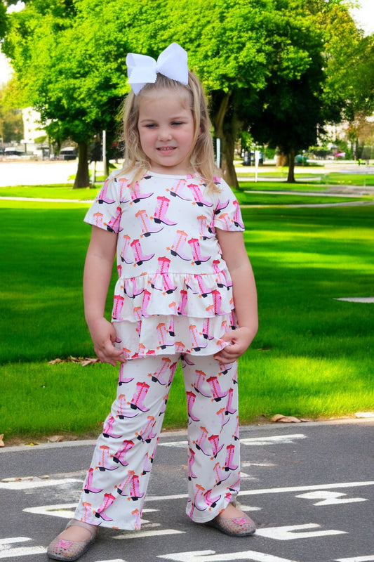 Cowgirl boot printed girls 2 piece set. GSPO031201-