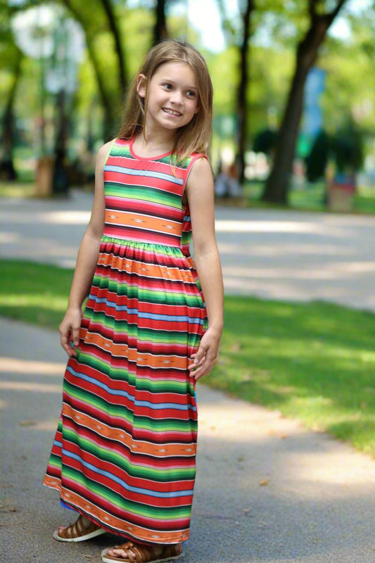 Serape Printed Maxi Dress in Orange & Red