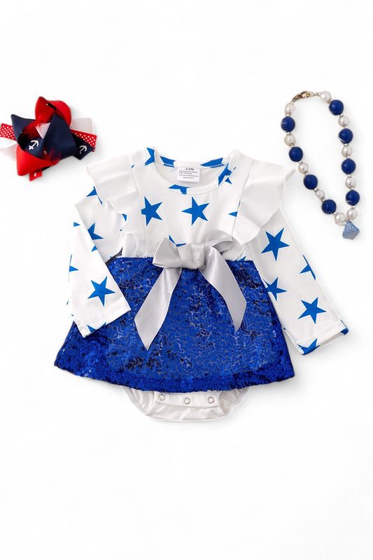 Star Printed Sequin skirt Baby Onesie w/ Snaps