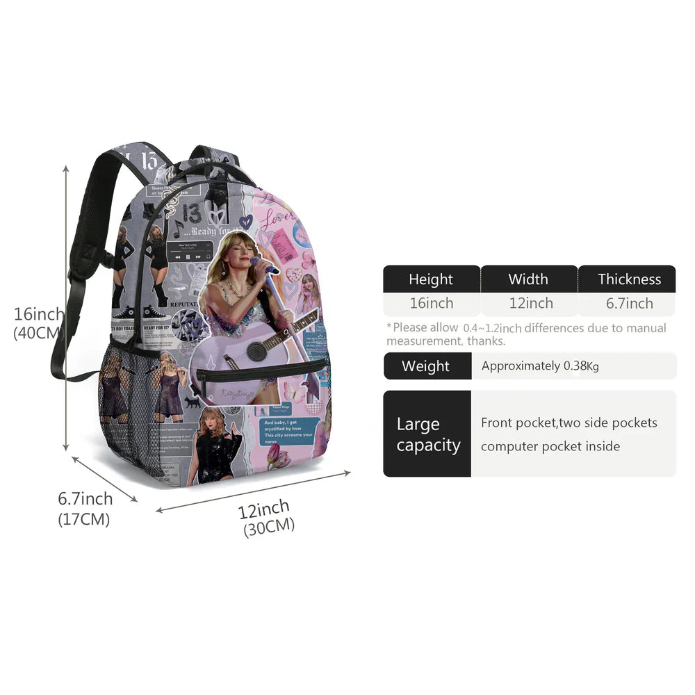 12"X6.7"X16" Kids backpacks available in 3 prints.